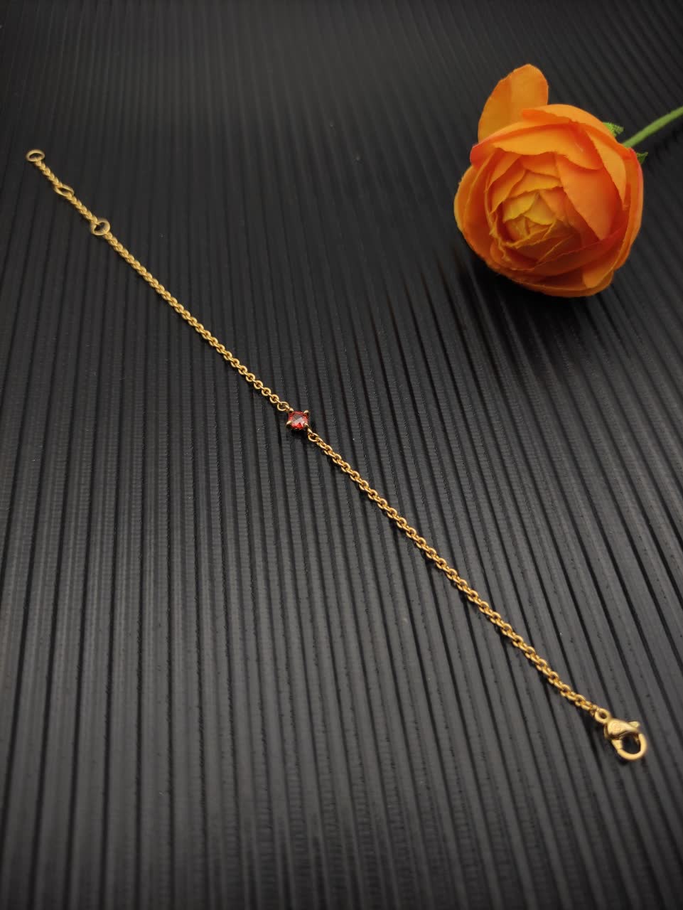David Yurman Delicate Gold Bracelet with Red Gemstone